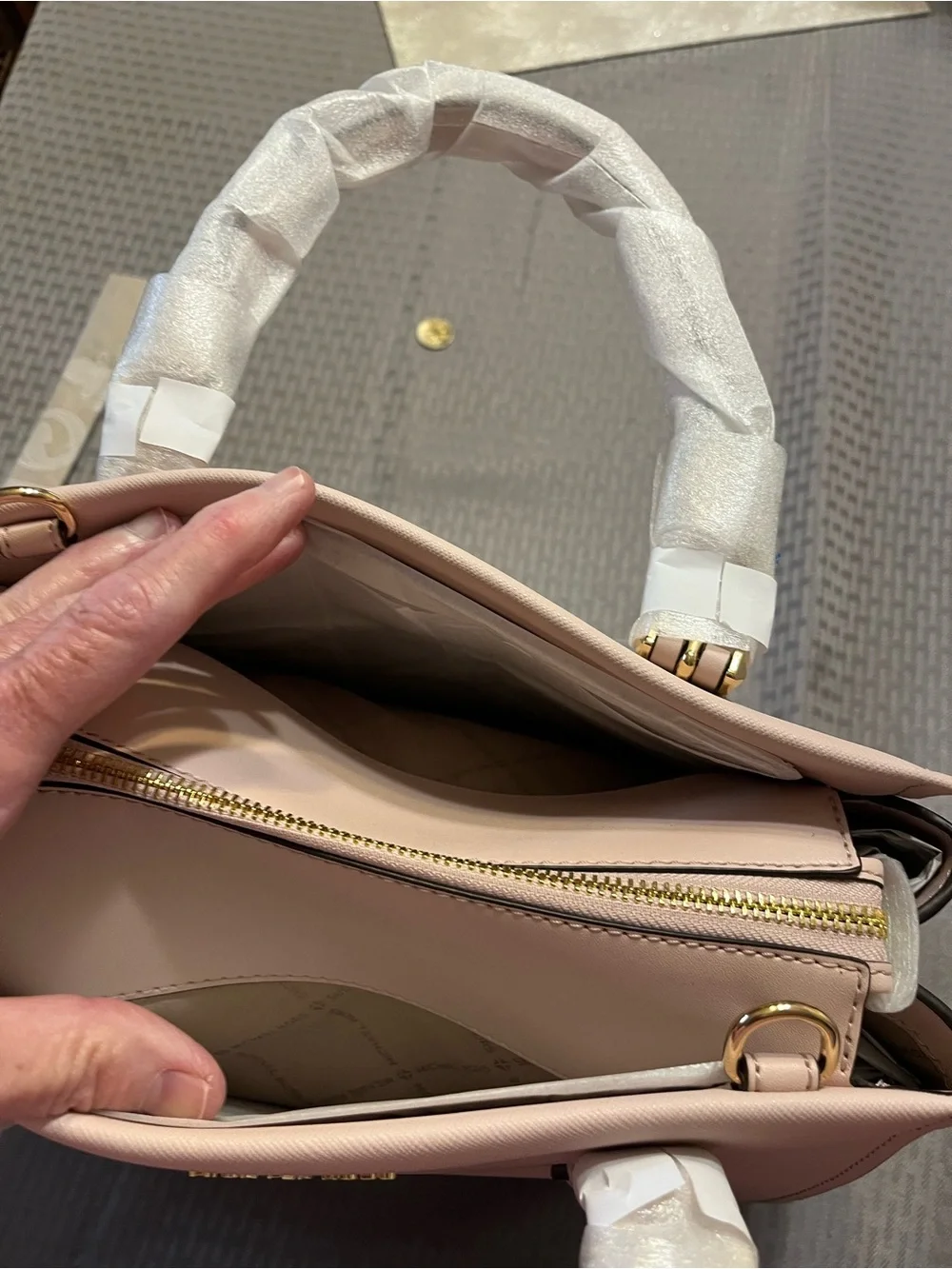 Michael Kors Powder Blush Leather Satchel with Gold Hardware